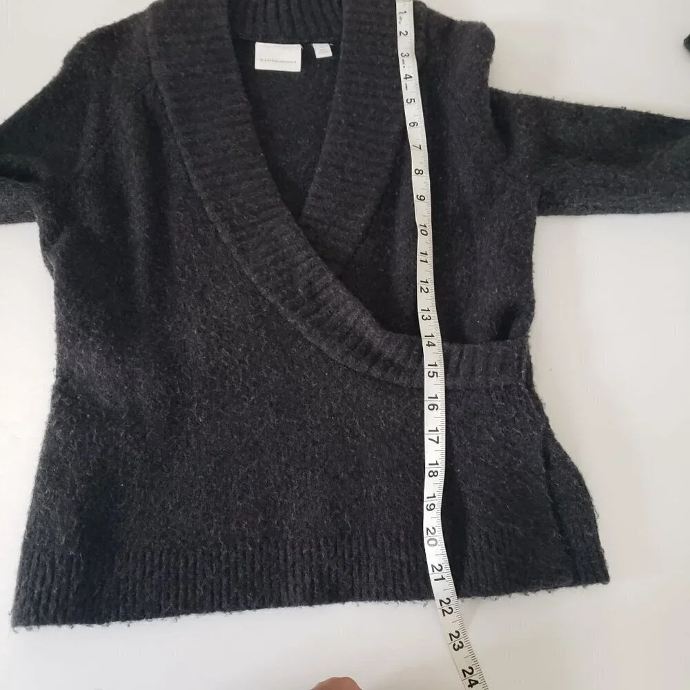 Anthropologie XS Faux Wrap Soft Alpaca Wool Surplice VNeck Collar Grey Sweater